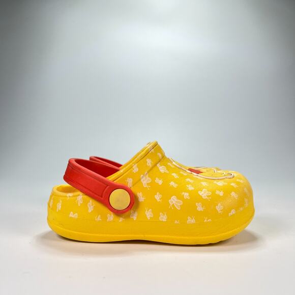 Disney Winnie the Pooh Yellow Red Clogs Sandals Slip On Kids Toddler Size 6 - Picture 1 of 9